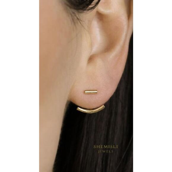SHEMISLI Gold Bar Ear Jacket, Curved Front And Back Earrings - Picture 1 of 3